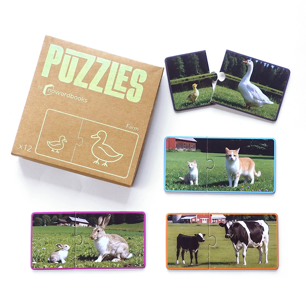Puzzle cartón Animales granja y crías