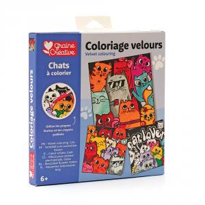 Set 3 tarjetas terciopelo para colorear gatos