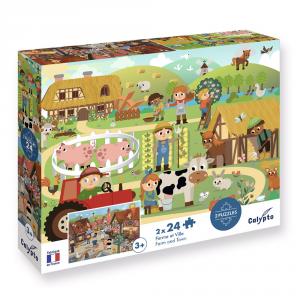 Set dos puzzles Granja y pueblo 24 piezas Calypto