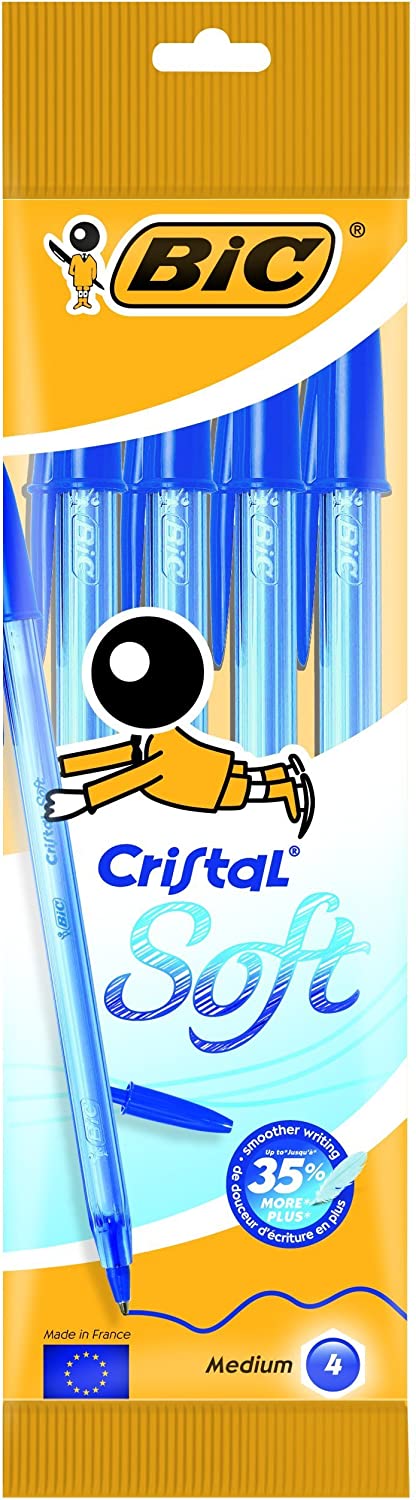 Bolígrafo 4 unidades Bic cristal soft azul :: Bic :: Papelería :: Dideco