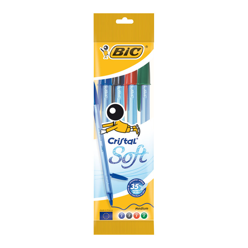 Bolígrafo 4 unidades Bic cristal Soft