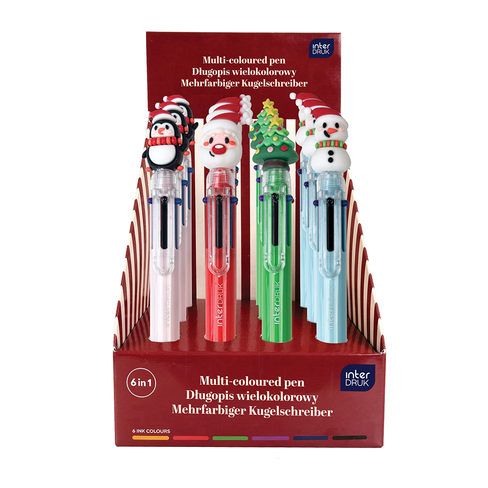 Expositor 12 bolígrafos 6 colores en 1 motivos navideños