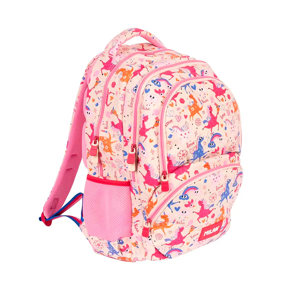 Mochila Flowicorn 4 cremalleras unicornios 48x34x16cm
