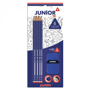 Lápiz grafito junior Tri 6 unidades con afilalápiz y goma