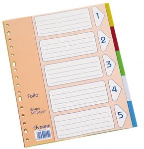 Separadores de colores tamaño folio 5 posiciones multitaladro