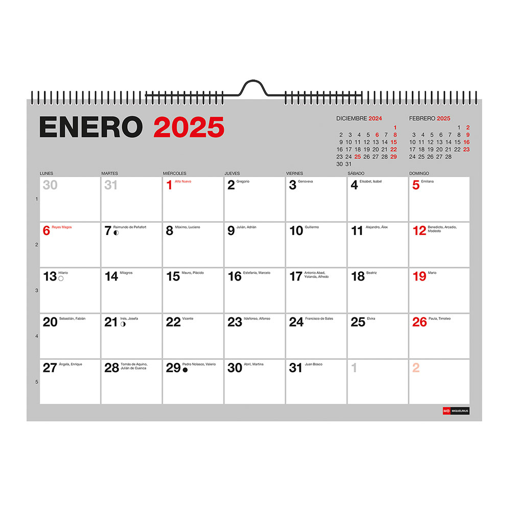 Calendario A4 pared Basic 18 meses 2024-2025