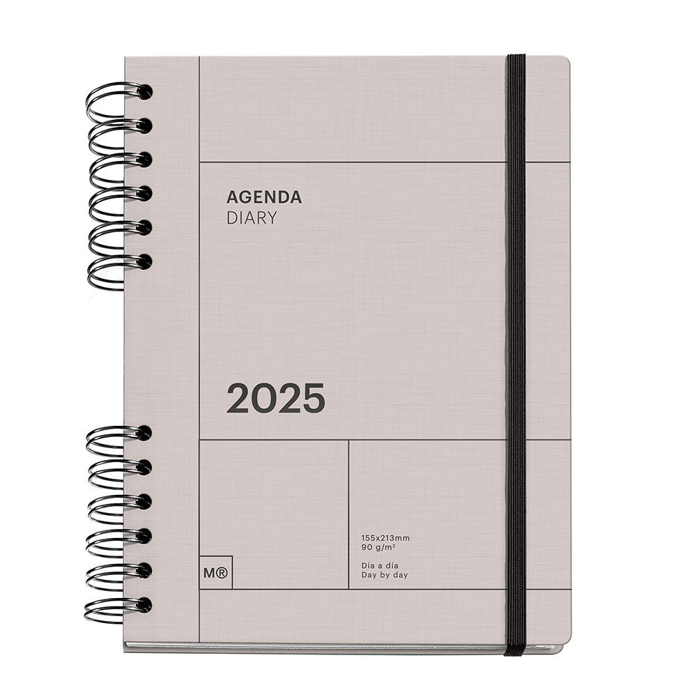 Agenda Plus gris día página 2025 espiral wire-O 164x218mm