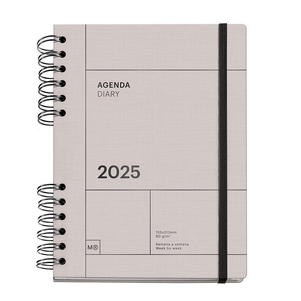 Agenda Plus gris semana vista 2025 espiral wire-O 16,5x218mm