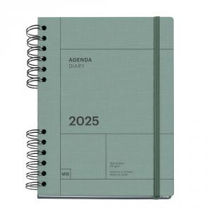 Agenda Plus verde semana vista 2025 espiral wire-O 160,5x218mm
