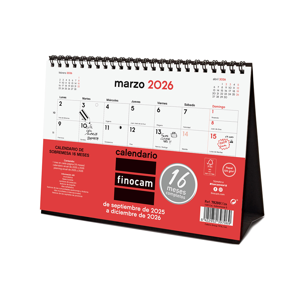 Calendario sobremesa S 2025-2026 16 meses