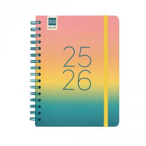 Agenda espiral cuarto Cosmo Iris 2025-2026 semana vista horizontal