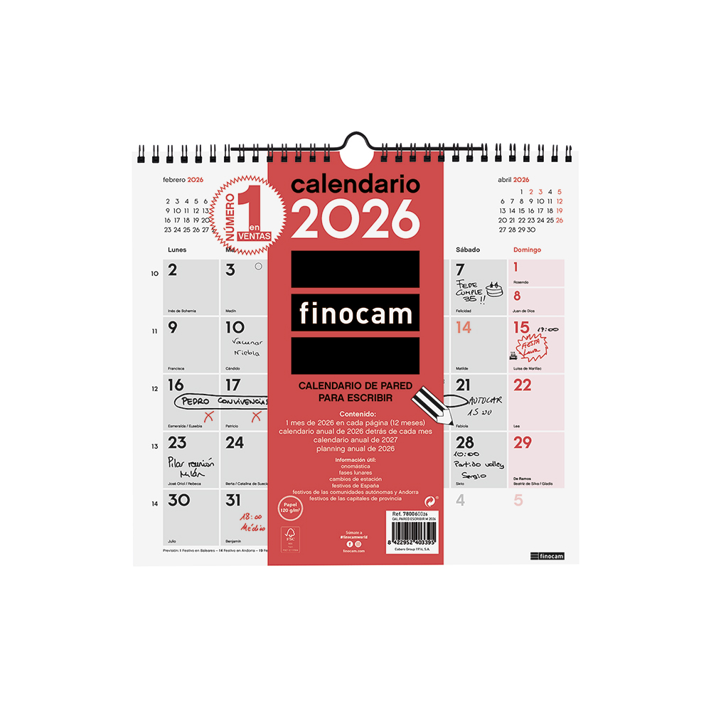 Calendario pared escribir M 2026