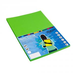 Papel A4 verde fuerte 100 hojas 80gr.
